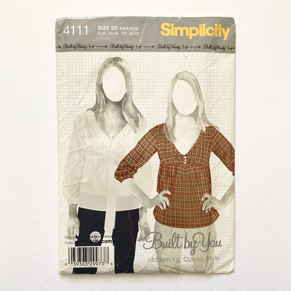 Simplicity Babydoll Shirt Blouse Top Y2K Sewing Pattern 4111 Size D5 4-12 Uncut